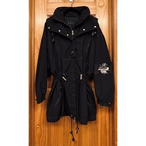 Bogner Vintage Ski Snow Jacket Black Embroidered Size 8/Medium Winter Puffer